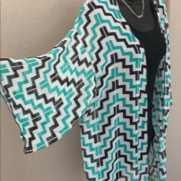 𝅺KAII Chevron Kimono Cardigan Swim Cover Up Duster - Picture 2 of 8